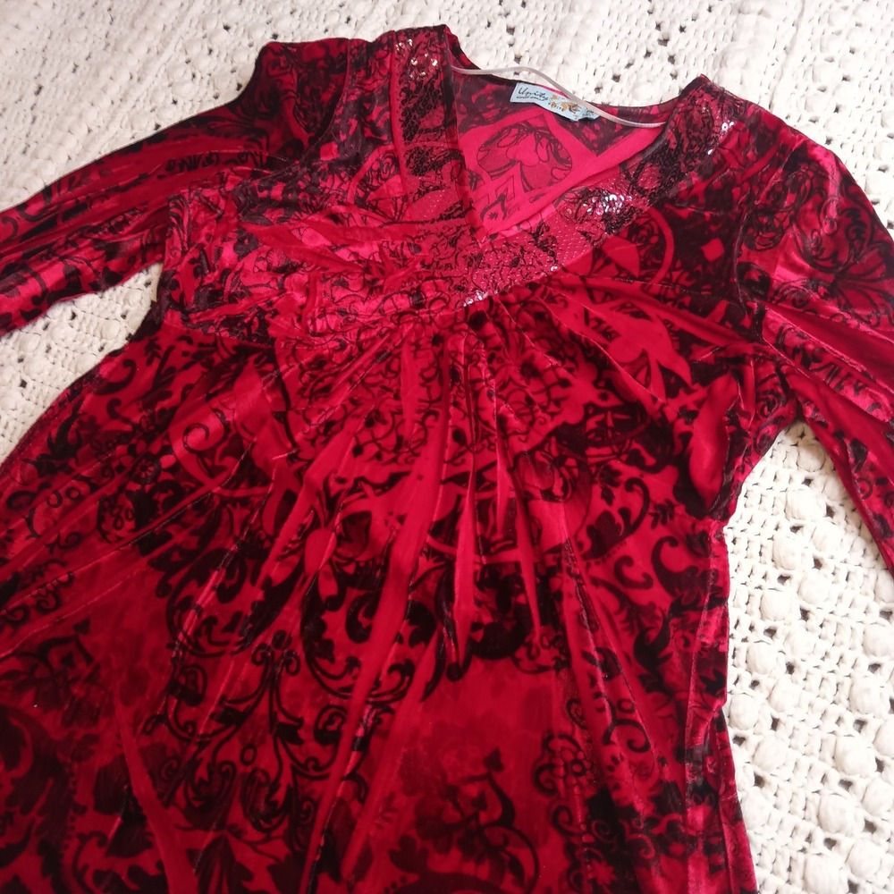 Unity World Wear Red Velvet‎ Top Blouse Petite M Y2K Fairy Grunge Goth Witchy